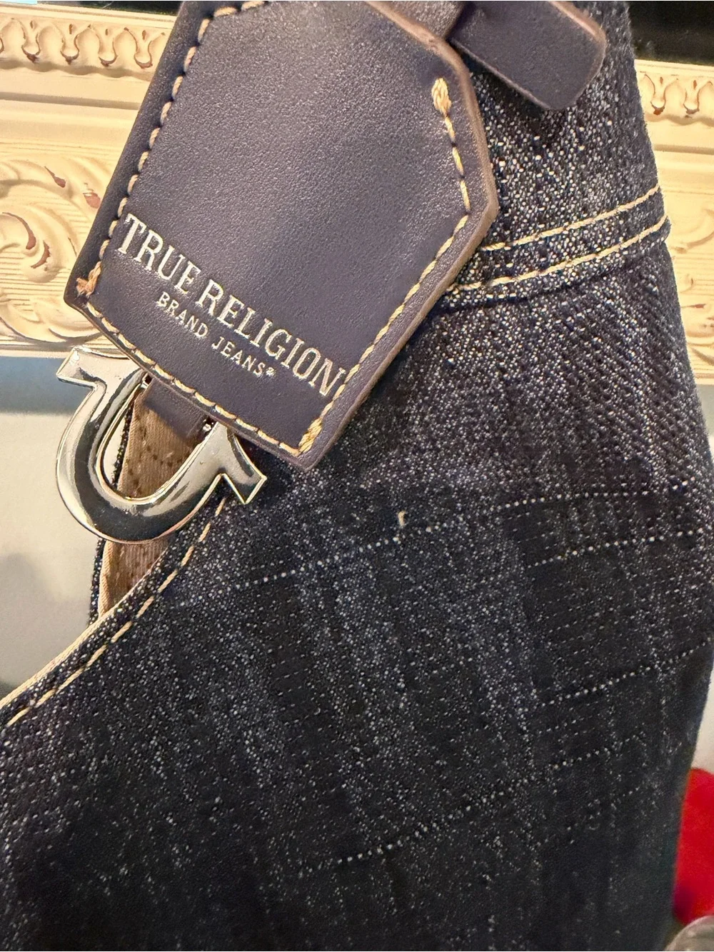 True Religion Denim Habo Bag in Dark Blue with Red & White Logo - Picture 5 of 6